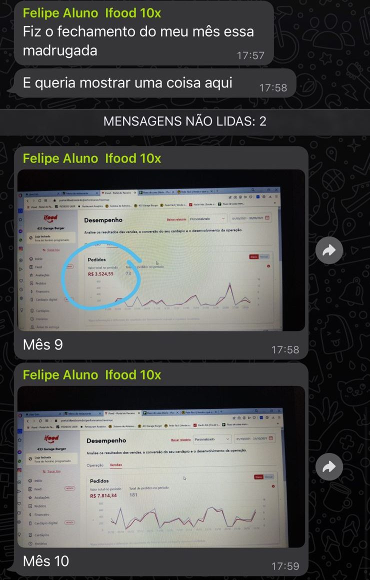 Print do Felipe: 73 pedidos em setembro e 181 em outubro