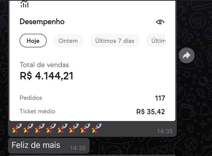 Print da Marcela: 117 pedidos e R$ 4.144 em um dia