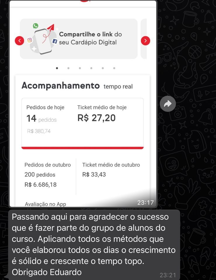 Print do Romell: 200 pedidos em outubro